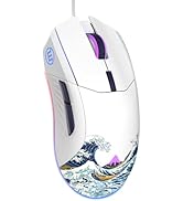 COSTOM G705 Wired Gaming Mouse White, RGB Backlit PC Gaming Mouse with Adjustable 12000DPI/7 Prog...