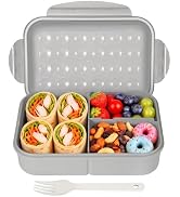 Itopor Bento Lunch Box for Kids & Adults, 46 oz, 3 Compartments, Gray | Wheat Straw, Gray Kids & ...