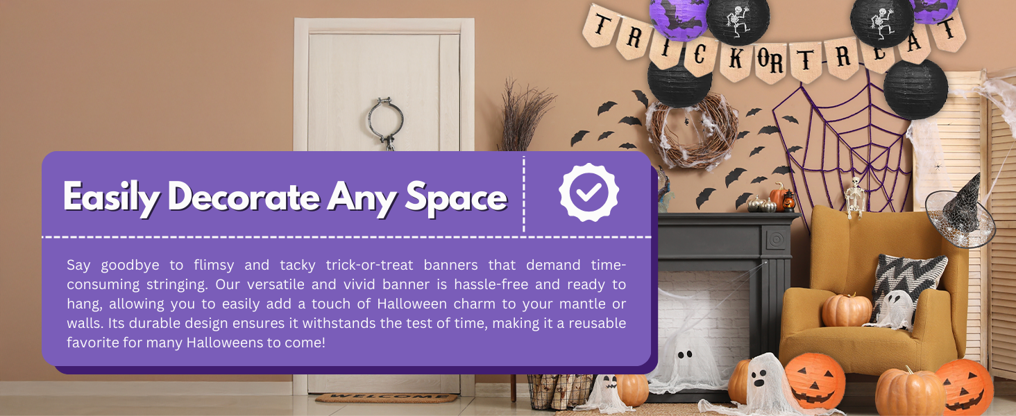 Halloween Banner Trick or Treat Halloween Banner for Fireplace Mantle Porch Party Decorations