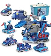 Take Apart Vehicle Magnetic Toy, 5-in-1 Tool Building Trucks Transform to Dinosaur Robot STEM