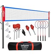 Zdgao Badminton Sets for Backyard, Portable Badminton Net with Tension Adjuster, Badminton Racket...