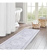 PAGGED Light Grey Long Bathroom Rugs Runner Boho Floral Microfiber Thin Bath Mat Shower Rug Non S...