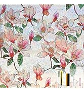 Kromapolis Window Privacy Film, Stained Glass Sticker Floral Window Clings, Decorative Static Cli...