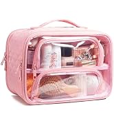 FUNSEED Clear Travel Toiletry Bag for Women, Large Makeup Organizer with Zipper Multiple Compartm...