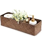 Hoowen Seagrass Shelf Basket with Dividers, Rectangular Woven Storage Baskets for Organizing, Dec...