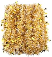 CCINEE 33FT Christmas Tinsel Garland,Metallic Twist Garland in Gold and White for Christmas Tree ...