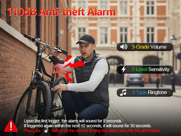 Bike Alarm with Bicycle Tail Light