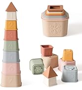 YIVEKO Baby Stacking Cups Toy, Silicone Stacking Tower, Silicone Soft Teething Toy Educational Ba...