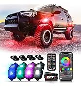 OPT7 Photon RGB LED Magnet Rock Lights with APP & Remote Control, 4 Black Pods Wide Angle Multico...