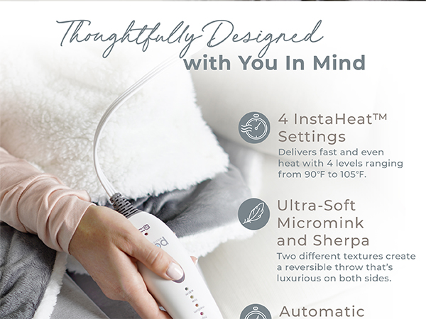 thoughtfully designed instaheat ultrasoft micromink fast heating auto shut off lcd machine washable