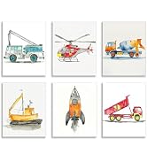 Frimeeme Car Wall Art Boys Room Canvas Wall Decor Nursery Prints - Kids Decor with Airplanes, Roc...
