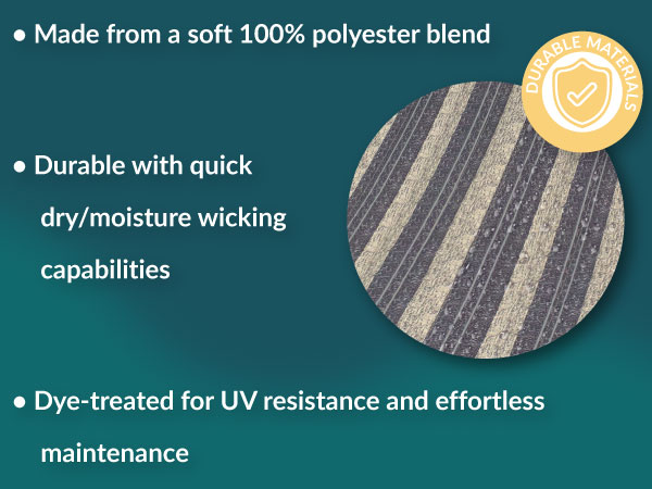 100% polyester blend durable with quick dry moisture wicking capabilities dye treated uv resistant