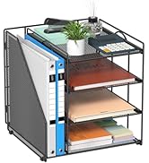 Becomrock Desk File Organizer and Accessories, 4-Tier Paper Organizer with Vertical File Holder, ...