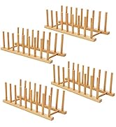 HBlife 4pcs Bamboo Dish Plate Bowl Cup Book Pot Lid Cutting Board Drying Rack Stand Drainer Stora...