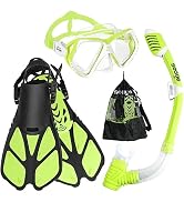 Seago Kids Snorkel Set with Flippers Dry Top Snorkel Mask Swim Fin Snorkeling Gear for Kids Youth...