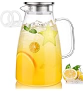 LUNA & MANTHA 2 Liter 68oz Water Pitcher with Handle and Spout, Glass Pitcher with Lid for Fridge...