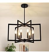 6-Light Black Chandelier, Farmhouse Dining Room Light Fixture, Large Modern Chandelier, Geometric...