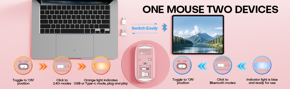 Bluetooth and USB-A/Type-C can be switched between different devices simply by sliding the switch.