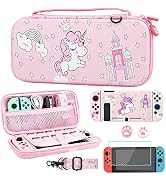 GLDRAM Pink of Unicorn Carrying Case for Nintendo Switch Accessories, Cute Rainbow Switch Travel ...