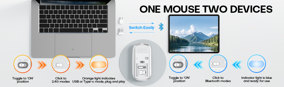 Bluetooth and USB-A/Type-C can be switched between different devices simply by sliding the switch.