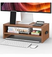 BONTEC Wooden Monitor Stand Riser, 2-Tier Desk Shelf with Storage Organizer, Ergonomic Computer S...