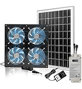 Solar Exhaust Fan with 12000mAh Battery,Solar Chicken Coop Powered Fan with 25W Solar Panel & 4 P...