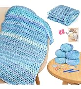 Aeelike Blanket Crochet Kit for Beginners, Super Easy Crochet Blanket Kit with Soft & Colorful Gr...