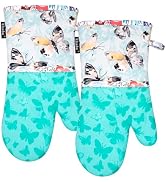 Alselo Oven Mitts, Heat Resistant with Soft Quilted Cotton Lining Set of 2, Fashion Design with S...