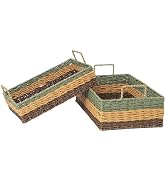 Handmade Rectangle Woven Paper Rope Storage Basket with Iron Frame,Basket with handles for Home D...
