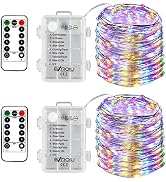 2 x Fairy Lights Battery Operated, Silver Wire Chains 8 Mode 5M 50 LEDs Timer String Lights with ...