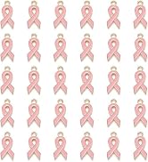 BWESOO 30Pcs Pink Breast Cancer Awareness Charms Enamel Ribbon Pendant Charm Jewelry DIY Accessor...