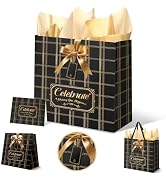 Nicrolandee Black Gold Gift Bag 13” with Handles Tissue Paper Greeting Card | Birthday Gift Bags ...