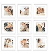 An&He 10x10 Picture Frames Set of 9, Displays 6x6 with Mat or 10x10 Without Mat Photos, Square Co...