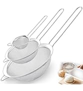 Fine Mesh Strainer Set of 3, Stainless Steel Sieve Sifters with handle, Small Medium Large Size, ...