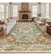 RELEANY Area Rugs 9'x12' Washable Non-Slip, Floral Vintage Distress Print Pattern Medallion Carpe...