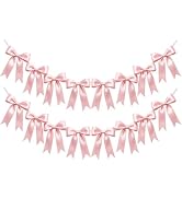 2 Strings 16PCS Pink Bow Garland Banner Decorations, Pre-Strung Satin Ribbon Bows for Birthday, B...