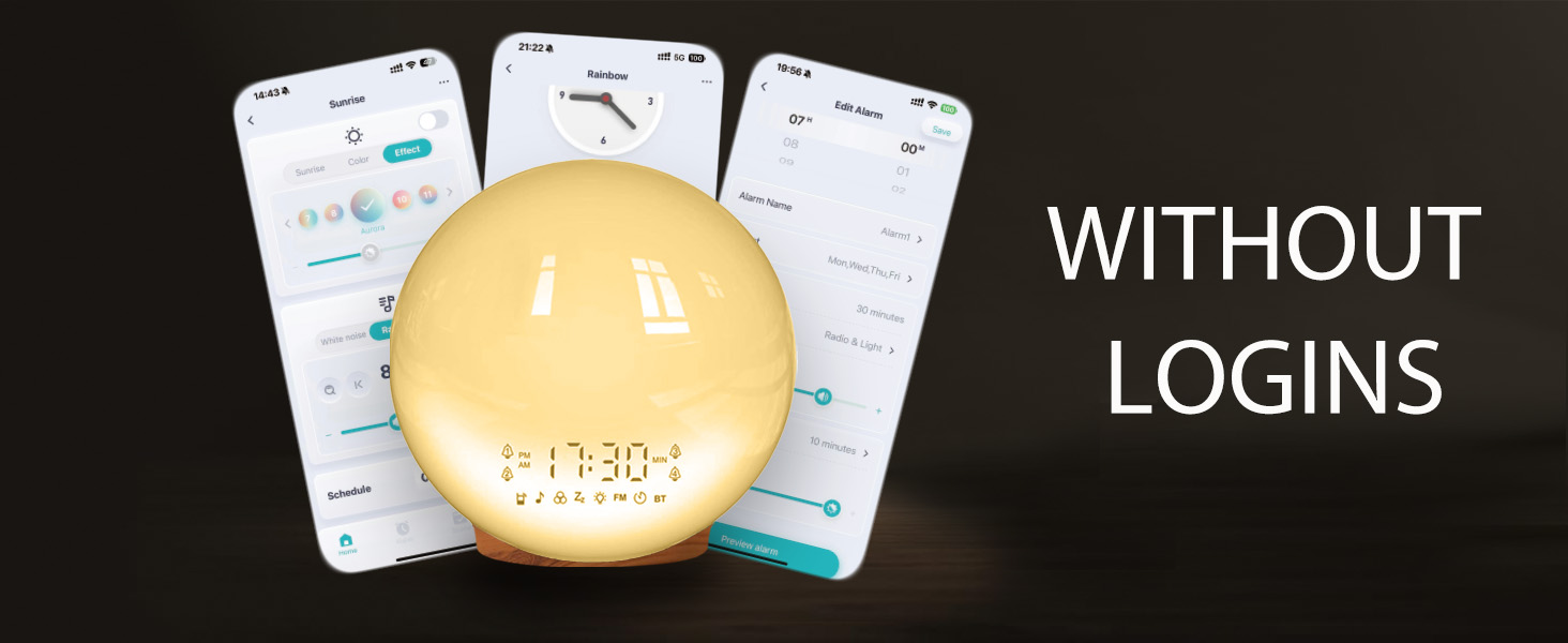 Smart Sunrise Alarm Clock with No Signup APP