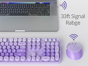 purple keyboard and mouse wireless cute colorful retro typewriter full size keyboard