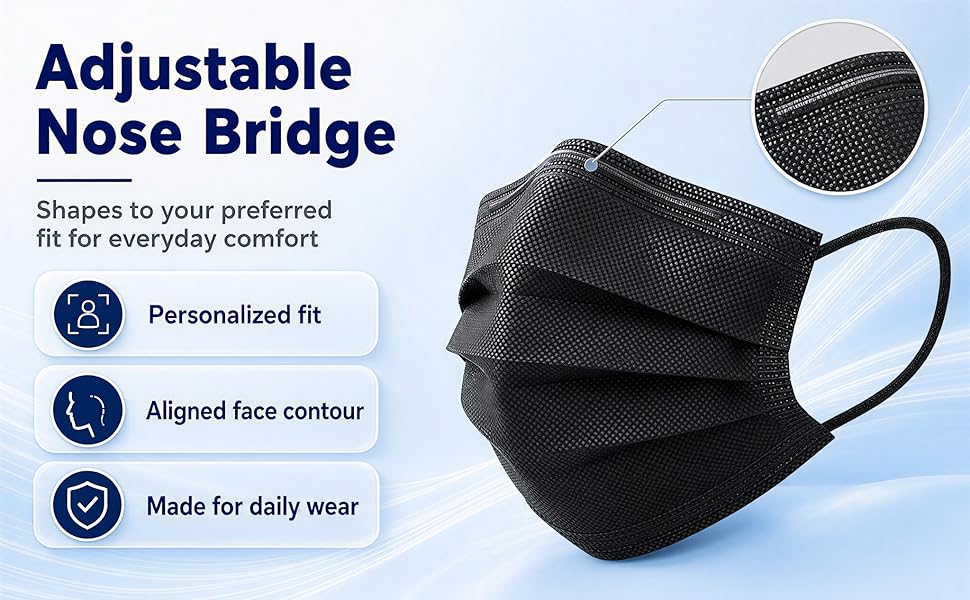 Black face masks adjustable nose bridge