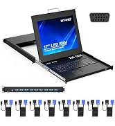 MT-Viki Rack KVM Switch VGA 8 Port w/17'' LCD Monitor, LCD KVM Console Fit 1U 19'' Rack, Support ...