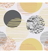CRE8TIVE Circle Geometric Wallpaper Peel and Stick Modern Yellow Orange Grey Circles Liners Wallp...