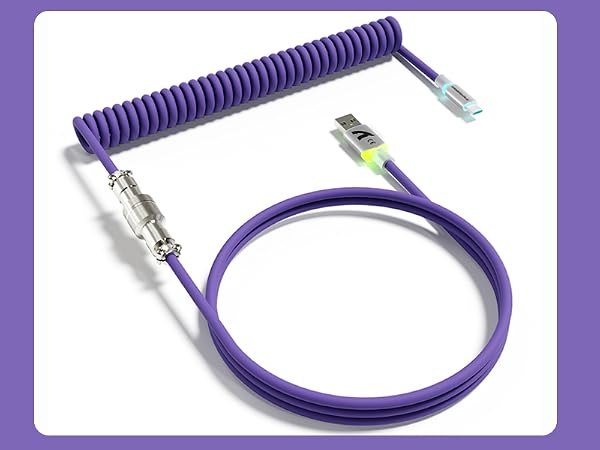 ATTACK SHARK C01 ULTRA Purple Coiled C to A TPU Cable for 8K Polling Rate Gaming Keyboard