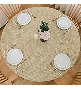 LIBERECOO Round Vinyl Fitted Tablecloth with Flannel Backing Elastic Edge Plastic Table Cover Wat...