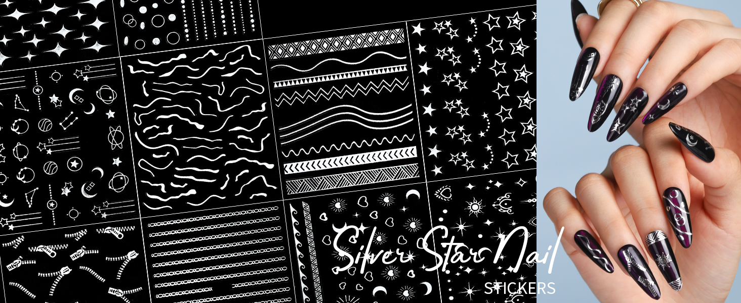 10 Sheets Silver Nail Art Stickers, Suitable for Y2K Accessories