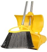 MuLing Heavy Duty Outdoor Broom and Dustpan Set - 145CM Extra Long Handle, Stiff Bristles for Tou...