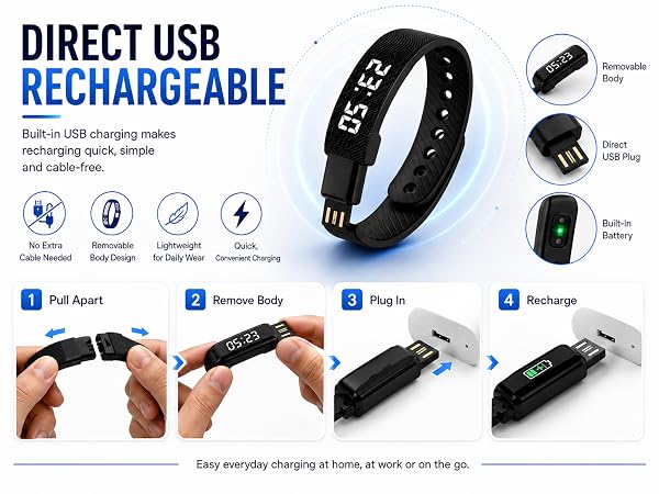Vibrating Alarm Clock for Heavy Sleepers Fit Wristband Smart Watch Bracelet Mens