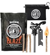Tactiko Survival Fire Starter Kit - Premium Flint and Steel Firestarter for Campfires, Hemp Rope ...