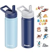 baab 18 oz Kid Water Bottle, Insulated Water Bottle with Straw & Stickers, 18/8 Stainless Steel V...
