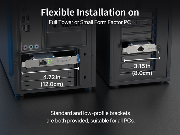PCIe nic with Standard and Low Profile Brackets Fits for Full Tower or Small Form Factor PC