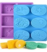 Sakolla 2 Pack 6 Cavity Bee Silicone Soap Molds Rectangle Oval Honeycomb Silicone Molds Loaf Hand...